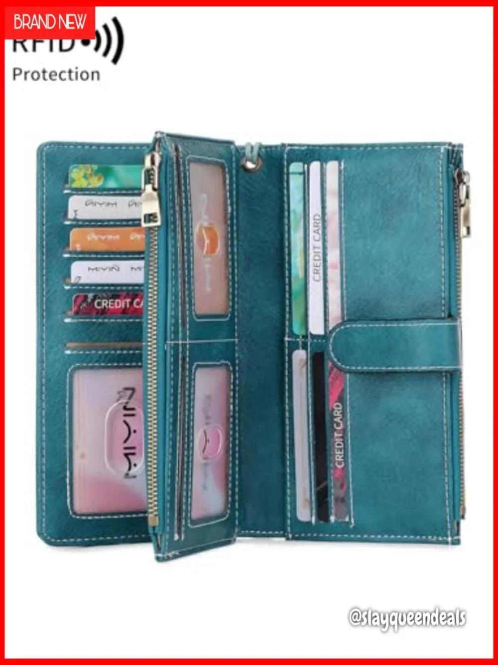 Slim RFID Blocking Bifold Wallet - 16 Card Slots, Zipper Pocket, PU Leather